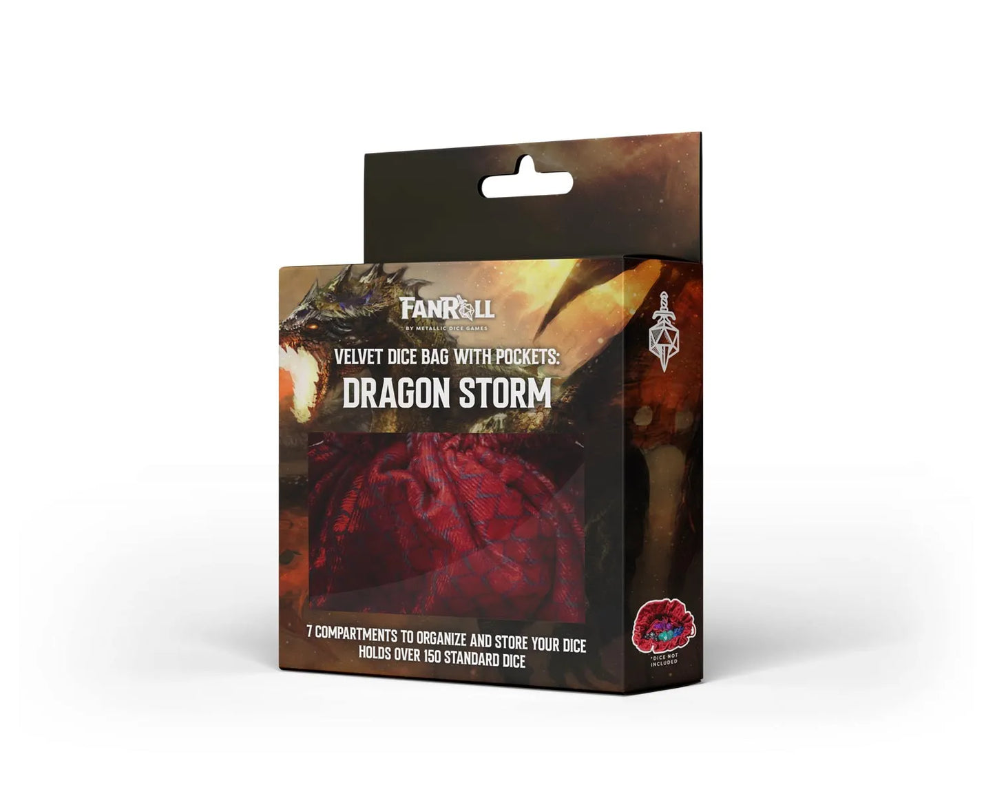 Dice Bag - Dragon Storm Velvet Compartment Dice Bag: Red Dragon Scales