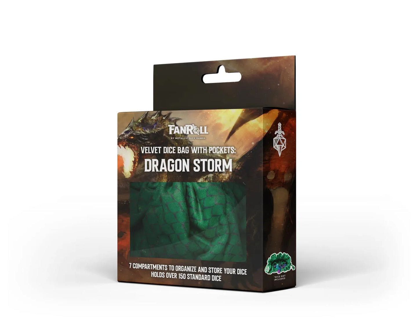 Dice Bag - Dragon Storm Velvet Compartment Dice Bag: Green Dragon Scales
