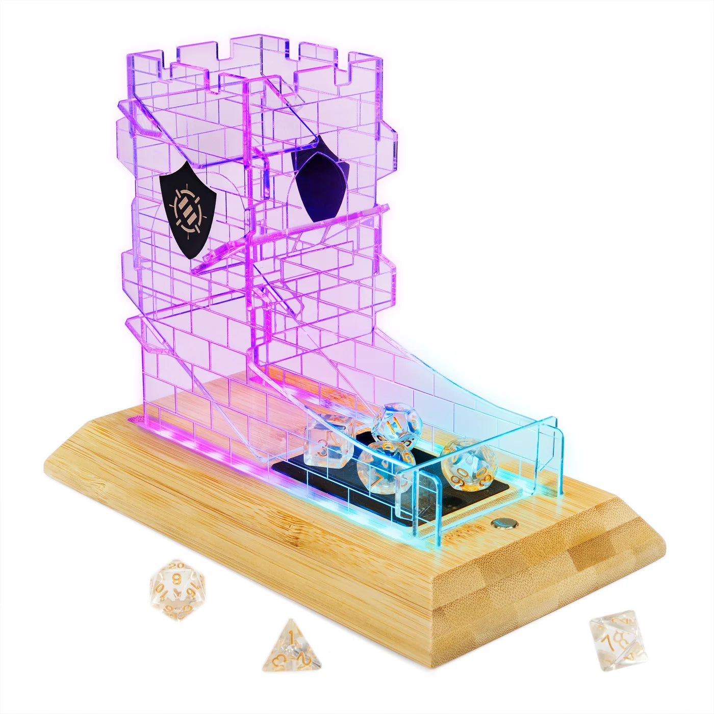 LED Dice Tower with 7pc Dice Set for RPG Games - 7pc Dice Set, LED Dice Roller