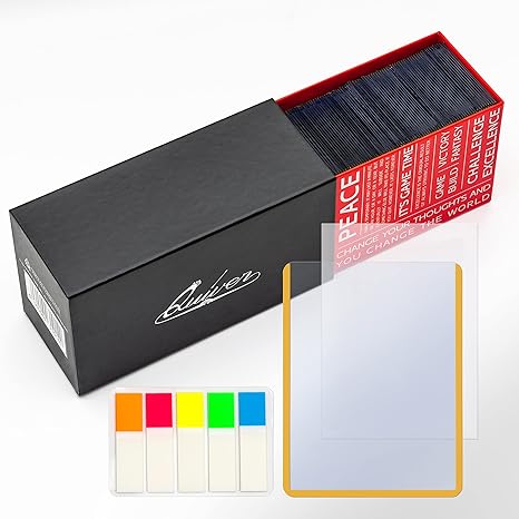 Quiver Time - 100 5-Color 3x4 Top Loaders for Cards - Durable 35pt Toploader Hard Plastic Card Sleeves for Sports Cards, Baseball Cards and Trading Cards (+100 Penny Sleeves +100 Pull-Tabs +Storage Box)